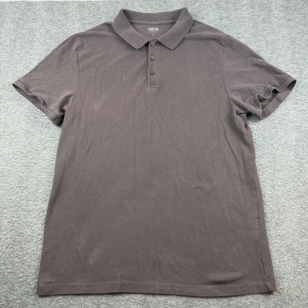 ASOS Polo‎ Shirt Men's Large Brown Short Sleeve Pique Cotton Casual Top
